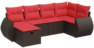 vidaXL 6-tlg. Garten-Sofagarnitur mit Kissen Braun Poly Rattan 3325590
