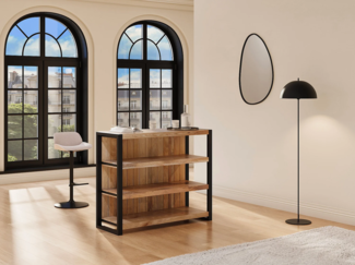 Vente-unique - Barmöbel mit 3 Regalen - Mangoholz & Metall - Holzfarben & Schwarz - HARLEM II