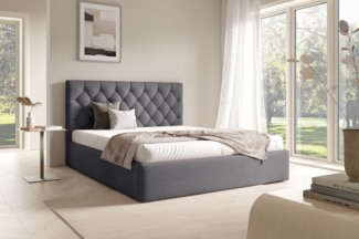 MEBLINI Polsterbett 160x200 mit Lattenrost ohne Matratze – BALEARO – Grau Samt – Doppelbett mit Bettkasten - Stauraumbett - Kopfteil Bett mit Stauraum