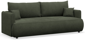 Selsey 'Ovo Mini' 3-Sitzer Schlafsofa mit Bettkasten, Velours Easy-Clean, olivgrün