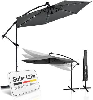 Juskys 'Brazil' Sonnenschirm mit LED-Beleuchtung Solar & Kurbel, Polyester grau, Ø 285 cm