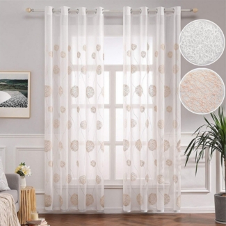 Sunicol Gardine Voile Vorhänge, Halbtransparent Gardinen, Blumen Stickerei, 2er- Set, (2 St), Sheer Vorhang, für Wohnzimmer Schlafzimmer Kinderzimmer