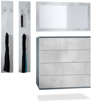 Vladon Garderoben-Set Horizon, (Garderoben-Set, bestehend aus 1 Kommode, 1 Spiegel und 1 Wandpaneel), Anthrazit matt/Beton Oxid Optik