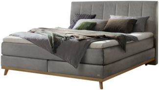Stefania Boxspringbett grau Eiche MassivholzPolyester 214cm x 163cm x 115cm