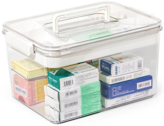 Zedelmaier Aufbewahrungsbox Medikamenten Groß Medizinbox Apothekenbox HausapothekeBox, Tragbar, Doppelter Platz, Transparent