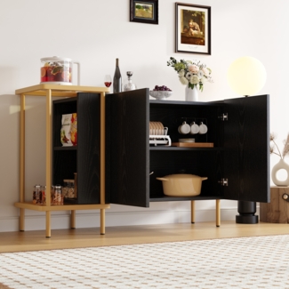 Sideboard 120x40x77,5 cm, 3 Schubladen & 2 Türen, skandinavisch-modern in Eiche-Optik/Schwarz