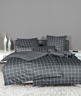 Janine Mako Satin Bettwäsche 2 teilig Bettbezug 155x220 cm Kopfkissenbezug 80x80 cm Modernclassic 39025-48 anthrazit