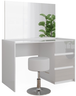 Schminktisch Marla Weiß Hochglanz 120 cm mit Spiegel und Hocker Vicco