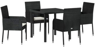 vidaXL Garten Essgruppe mit Kissen 5 pcs Schwarz Poly Rattan 3380100