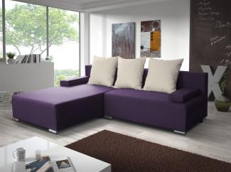 Ecksofa Sofa LUCY mit Schlaffunktion Violett / Beige Ottomane Links