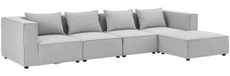 Juskys modulares Sofa Domas XL - Couch für Wohnzimmer - 4 Sitzer - Ottomane, Armlehnen & Kissen - Ecksofa Eckcouch Ecke - Wohnlandschaft Stoff Hellgrau