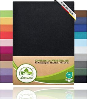 leevitex® Spannbettlaken, Premium 170g/m², Gummizug: rundum, schwer und dick, 100% Jersey-Baumwolle, Schwarz, Topper | 90 x 200 - 100 x 220 cm
