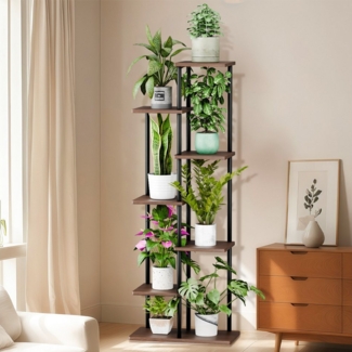 Simloveve Blumenständer pflanzenständer 7 Etagen blumenständer wohnzimmer (7 Etagen Pflanzentreppe, Pflanzenregal Standregal, Hölzern und Metall Mehrstöckig Pflanzenständer), für Innen Wohnzimmer Deko Garten Balkon