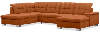 Selsey 'Jamaal' Wohnlandschaft mit Schlaffunktion und Stauraum rechtsseitig, Velours hydrophob, kupferfarben