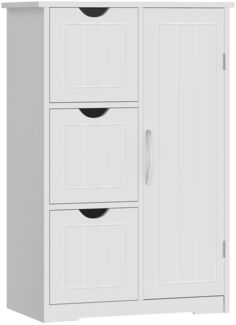 Sweetcrispy Badezimmerschrank 22 Inches Hoch Modern, mit 3 Schubladen & 1 Tür, Hochglanz Weiß mit Einboden & Großem Stauraum, Schmale Badkommode, Badezimmer Kommode