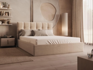 Vente-unique - Bett mit Bettkasten - 200 x 200 cm - Samt - Beige - MIRDAL von Pascal Morabito