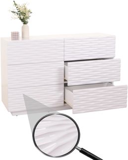 Kommode HWC-M52, Schrank Sideboard, 3D-Design Schubladen Push-to-open, 81x120x42cm Hochglanz weiß