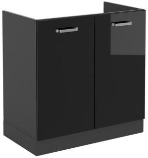Vicco Spülenunterschrank R-Line, Schwarz Hochglanz/Anthrazit, 80 cm ohne Arbeitsplatte