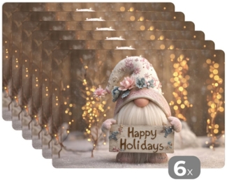 MuchoWow Platzset Weihnachten - Wichtel - Teller - Bunt, (6-St), Platzsets, Tischset, Abwaschbar, Tischsets, Platzdeckchen