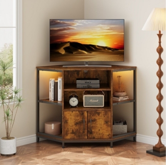 Dripex Lowboard TV Eckschrank mit LED, Industriedesign, 105 x 50 x 79 cm, Vintage Braun