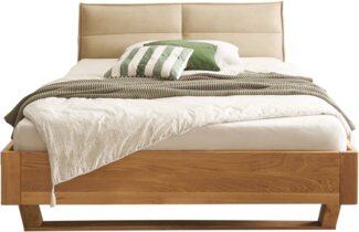 TJARK Modernes Massivholzbett 140x200 - Komfortables & hochwertiges Balkenbett mit gepolstertem Kopfteil - 146 x 89 x 219 cm (B/H/T)