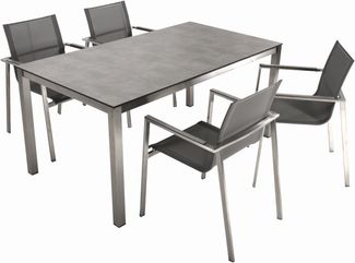 Garten-Sitzgruppe GUNNAR 5-tlg. - Kunststoff, Grau | Gartenmöbel-Set Gartengarnitur Garten-Essgruppe mit Stühlen und Esstisch