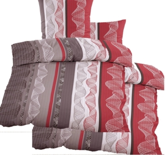 KH-Haushaltshandel Bettwäsche 4-tlg. Seersucker Bettwäsche 2x (135x200 +80x80 cm), längs gestreift, Seersucker, 4 teilig, rot schwarz, bügelfrei