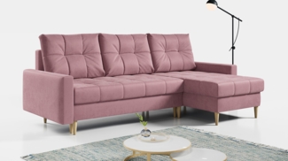 Ecksofa Wohnzimmer - L-form mit Schlaffunktion und Bettkasten - ASTRA - Rosa Mikrofaser