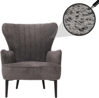 Lounge-Sessel HWC-K37, Cocktail-/Ohrensessel Polsterstuhl Retro Vintage Stoff Chenille (500g/m²) Öko-Tex ~ dunkelgrau