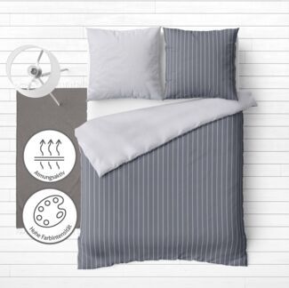 LINKHOFF Bettwäsche Baumwoll Bettwäsche 135x200 Grau Anthrazit, Flanell Biber Bettwäsche, Kissen + Bettbezug