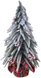 Kaemingk Künstlicher Weihnachtsbaum, Tannenbaum künstlich mit Beeren im Stoffsack 20cm Grün / Weiß / Rot