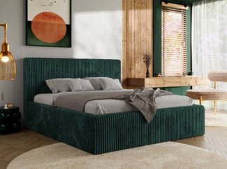 Polsterbett mit Stauraum Lattenrost TILIANO CLASSIC Bett gepolstert Doppelbett mit Kopfteil Pocket Matratze - 200x200 cm - Dunkelgrün Cord - VIRE LUX