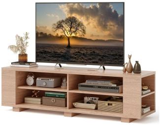 COSTWAY TV-Schrank mit 8 offenen Fächern, verstellbaren Regalen, Holz, 150cm