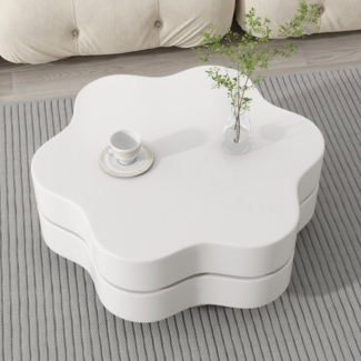 HAUSS SPOLE Couchtisch Blumenform-Couchtisch, Obere Tischplatte 360° frei drehbar, Cremeweiß (Sofatisch, Beistelltisch, Wohnzimmertisch, 1-St, Doppelschichtiger), Obere Tischplatte 360° frei drehbar