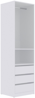 Marmex Möbel TRES 04B offener Kleiderschrank, Garderobenschrank ohne Türen, Schrank mit drei Schubladen und Kleiderstange, laminierte Spanplatte, weiß, 60 x 206 x 51 cm