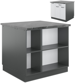 Kücheninsel Fame-Line Weiß Landhaus/Anthrazit 90 cm mit Schublade, ohne Arbeitsplatte Vicco