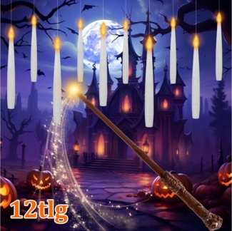 Clanmacy LED-Christbaumkerzen Flackernde Schwebende Kerzen mit Zauberstab,Hängende Fliegende Kerzen