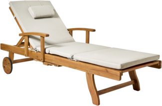 Sonnenliege mit Kissen JAVA PREMIUM Akazienholz Taupe