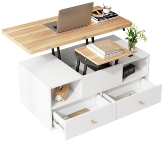 Merax Couchtisch höhenverstellbarer mit klappbarer Tischplatte & Hydraulikfunktion (1-St), Wohnzimmertisch Beistelltisch mit 4 Schubladen & Rollen, 100x50x47,5cm