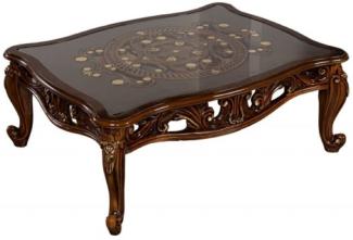 Casa Padrino Luxus Barock Couchtisch Braun / Gold - Handgefertigter Massivholz Wohnzimmertisch mit Glasplatte - Barock Wohnzimmer Möbel - Edel & Prunkvoll