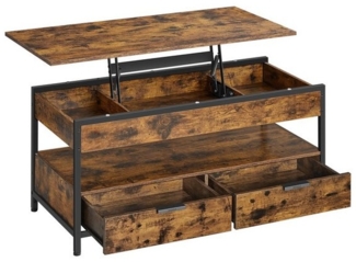 VVasagle höhenverstellbarer Wohnzimmertisch, X-Streben, 50x100 x (48-63)cm, Spanplatte/Stahl vintagebraun-schwarz