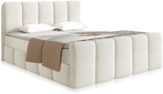 Juskys Boxspringbett Manitoba - Bouclé-Stoff, Gepolstertes Kopfteil mit Steppung & Stabile Konstruktion, Topper inklusive - Creme