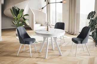 Alpi-Möbel Esstisch Wohnzimmertisch - Ausziehbarer runder Tisch 80-120 cm - Marmor, Ausziehbar, 2 x Einsatz 50 cm