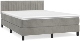 vidaXL Boxspringbett mit Matratze und Matratzenauflage, Samt hellgrau, 140x200 cm