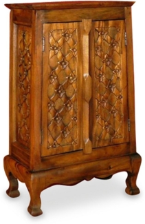 livasia Midischrank mit Blumenschnitzerei, handgefertigt, Akazienholz, 50 x 28 x 80 cm