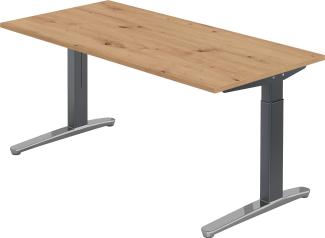 bümö® Design Schreibtisch XB-Serie höhenverstellbar, Tischplatte 160 x 80 cm in Asteiche, Gestell in graphit/alu poliert