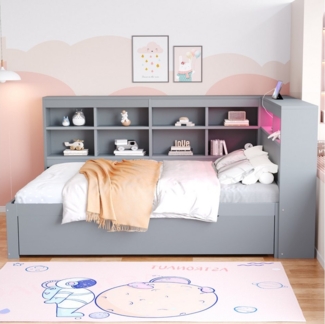 REDOM Stauraumbett mit USB-Steckdose und LED-Beleuchtung, mit Regalen und Ablagefächern (mit Schubladen,Kinderbett Jugendbett, 140x200 cm), ohne Matratze