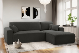 AX LIVING Catea Eckschlafsofa mit Bettkasten R – Dunkelgraues Ecksofa 279cm