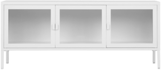 TV-Bank, 3 Glastüren, Stahl, weiß, 130 x 40 x 55 cm