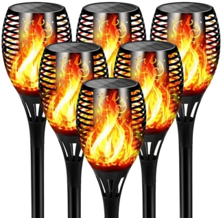 oyajia LED Solarleuchte 2/4/6 x Solar Flammen Lampe 33 LEDs Flammenlicht Solar LED-Fackeln, LED fest integriert, Warmes Licht, IP65 Wasserdicht, Automatisch Ein/Aus LED-Gartenlampe, Solarleuchte